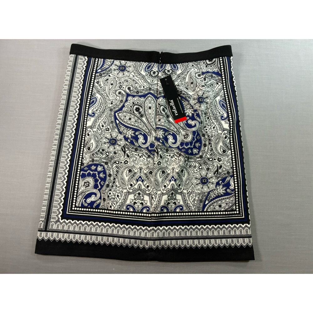 Rafaella Paisley Print Pencil Skirt Womens 12 Black Blue White Stretch NWT